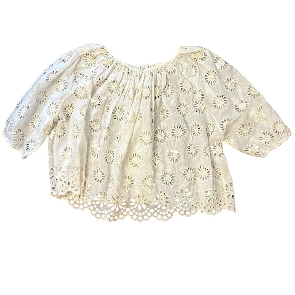 NWT Madewell Embroidered Shirred Puff-Sleeve Top in Floral Eyelet Size XXS - Picture 7 of 9